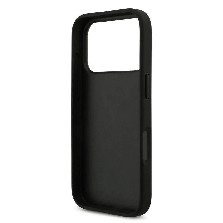 GUESS Hoesje voor iPhone 17 Pro – Zwart Design met Gouden Logo & Textuur