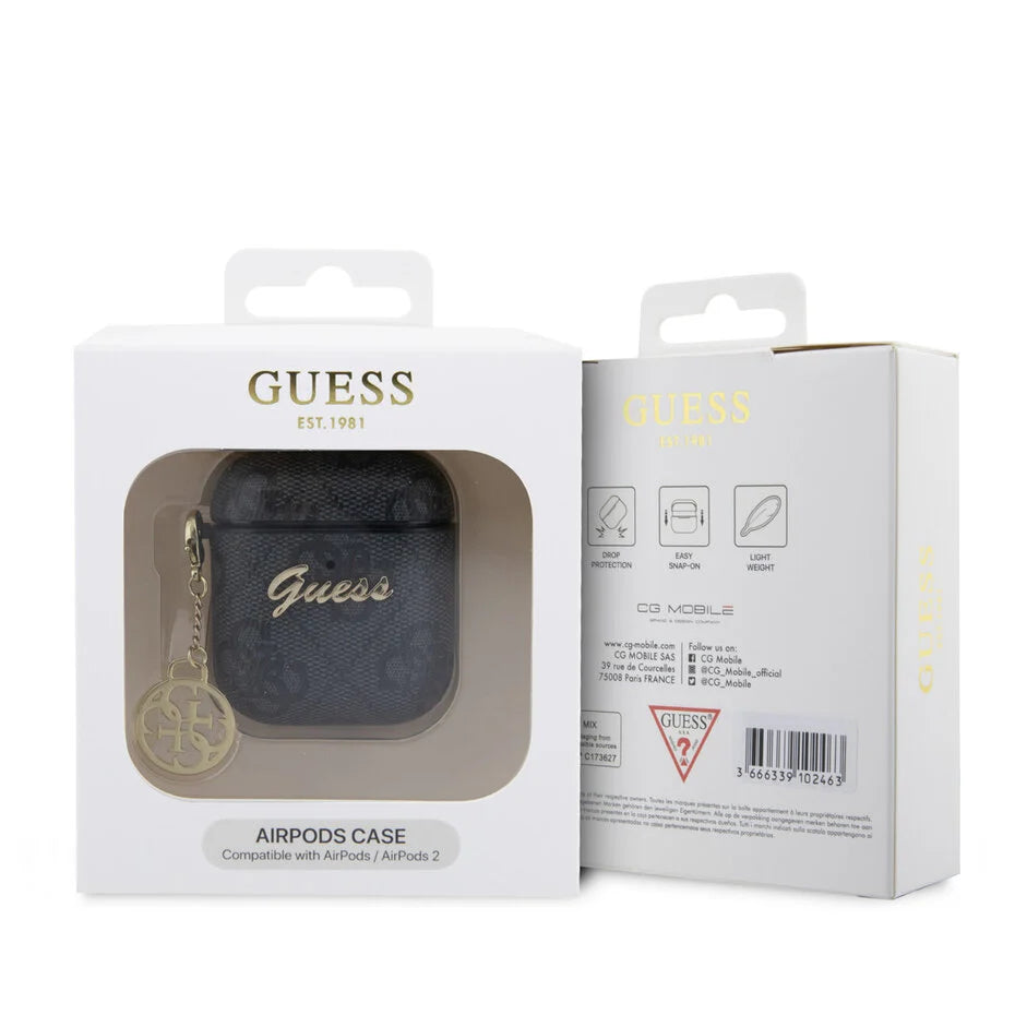 Guess AirPods 1/2 Case – Zwart all‑over logo‑print