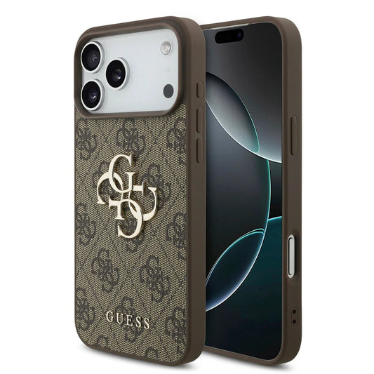 GUESS Hoesje voor iPhone 17 Pro Max – Bruin Monogram Design met Gouden Logo