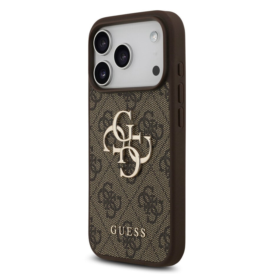 GUESS Hoesje voor iPhone 17 Pro – Bruin Monogram Design met Gouden Logo