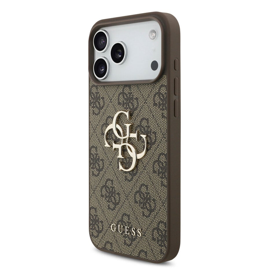 GUESS Hoesje voor iPhone 17 Pro Max – Bruin Monogram Design met Gouden Logo