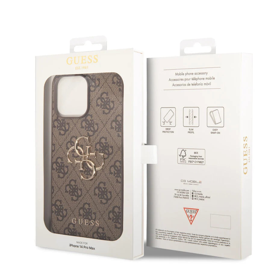 GUESS Hoesje voor iPhone 15 Pro Max – Bruin Monogram Design met Gouden Logo