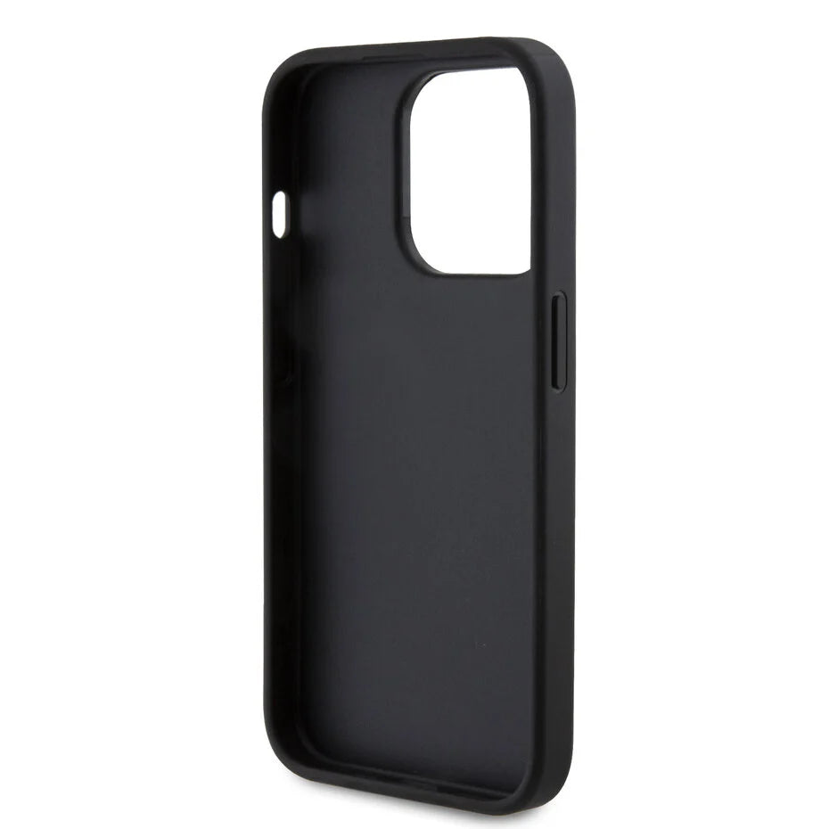 GUESS Hoesje voor iPhone 15 Pro – Zwart Design met Strepen & Logo