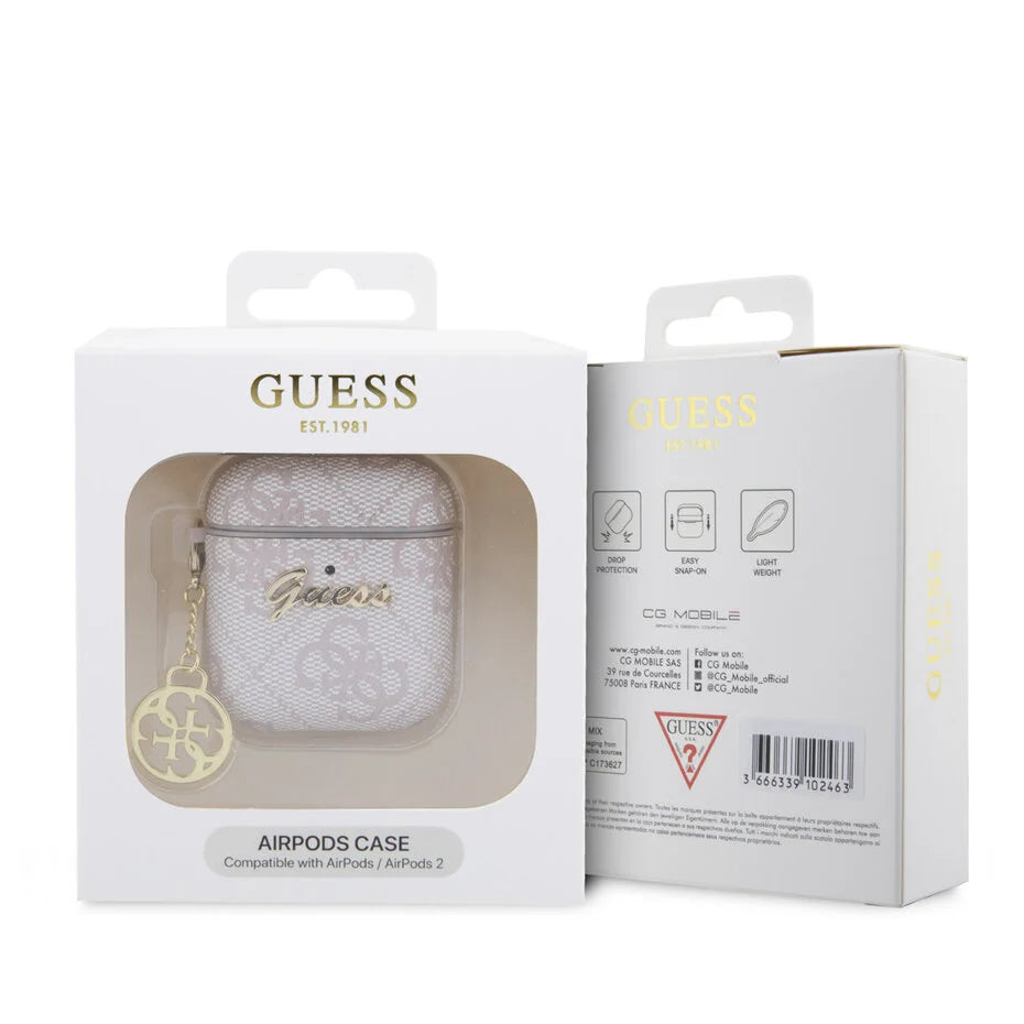 Guess AirPods Case AirPods 1/2 Lichtroze – Luxe Logo Hangertje