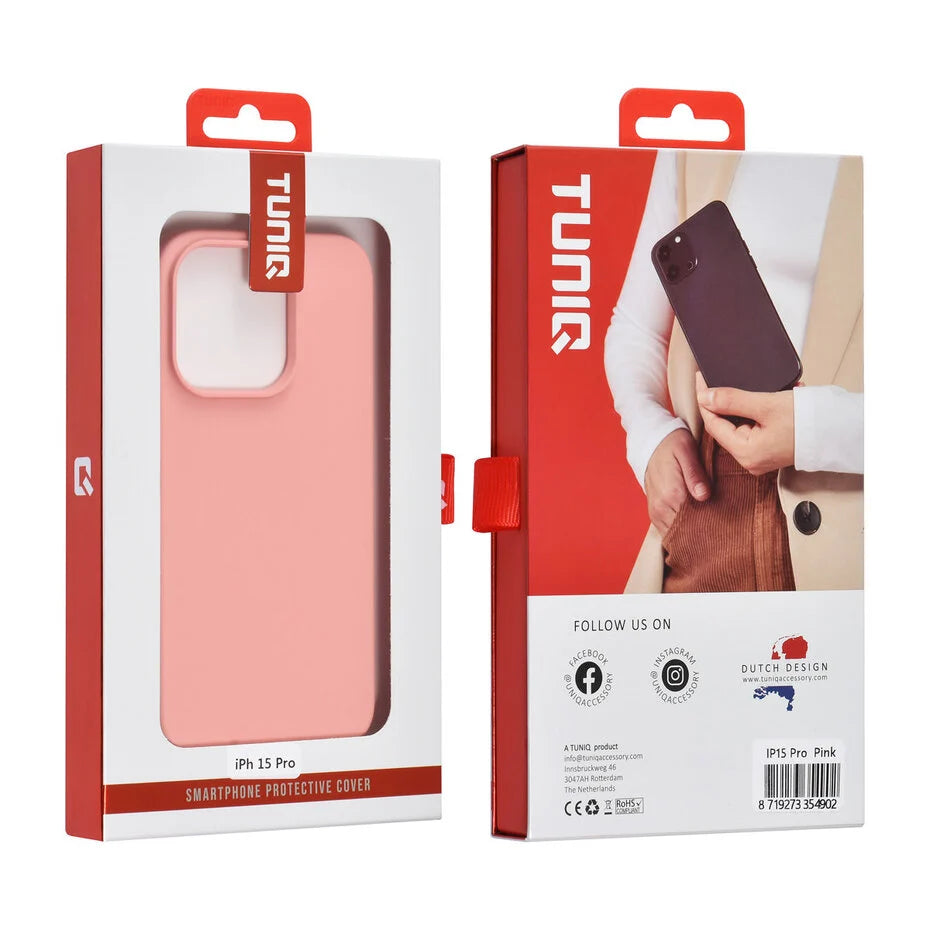 Zalmroze Hoesje voor iPhone 15 – Mat Design & Stevige Bescherming