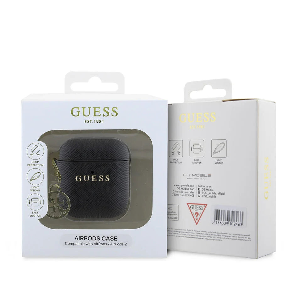 Guess AirPods 1/2 Case – Zwart met Guess Hangertje