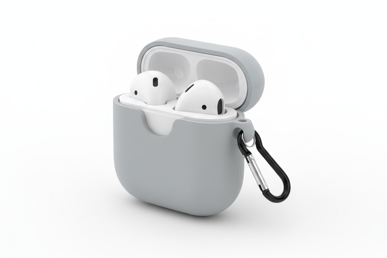 maak een afbeelding van de eerste genaratie airpods met een hoesje 